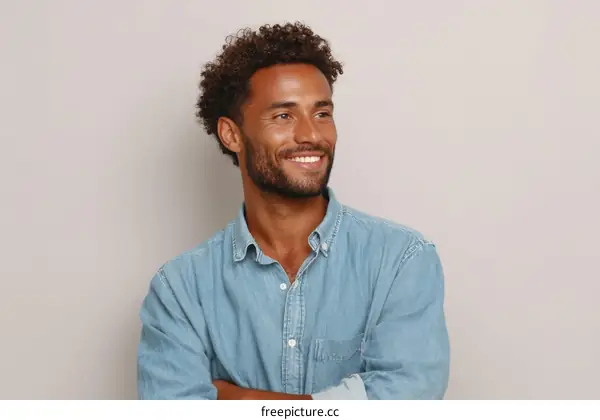 Smiling Black Man Posing Against a Light Gray Background