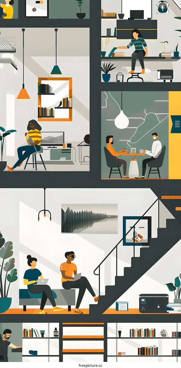 Modern Office Illustration With Diverse Team Members Working Together
