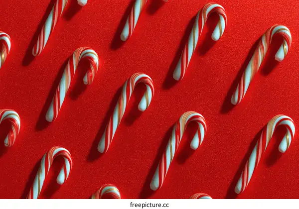 Christmas Candy Canes Pattern on Red Background