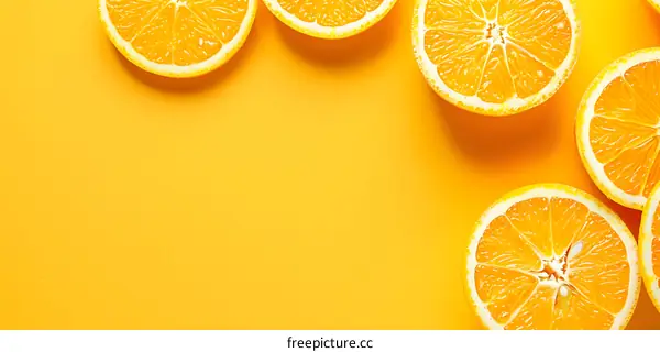 Orange Slices On Yellow Background