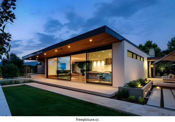 Modern House With Large Glass Doors And Patio