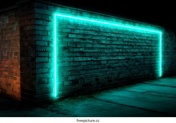 Neon Light Framed Brick Wall Background