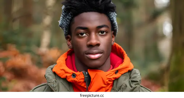 Portrait of Young Black Man in Forest