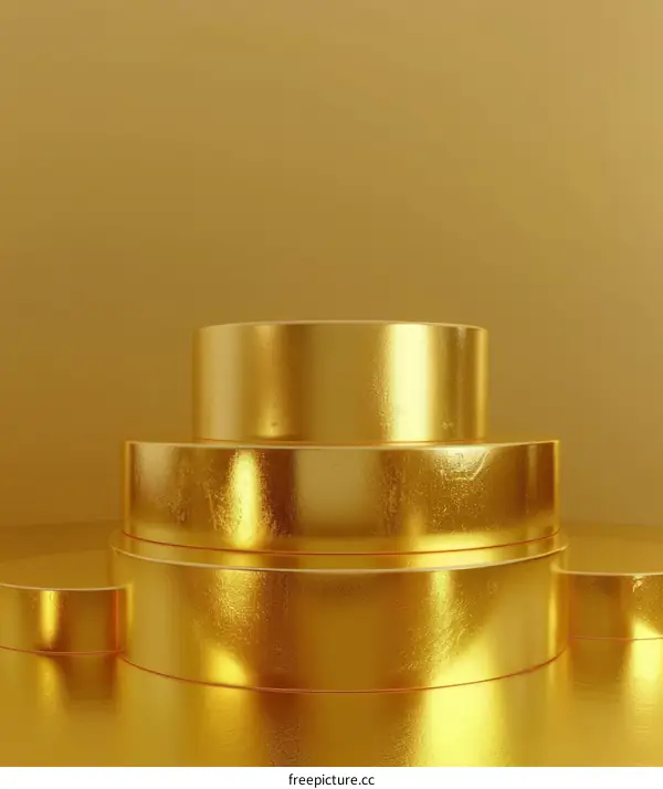 Three-tiered gold podium on a reflective surface