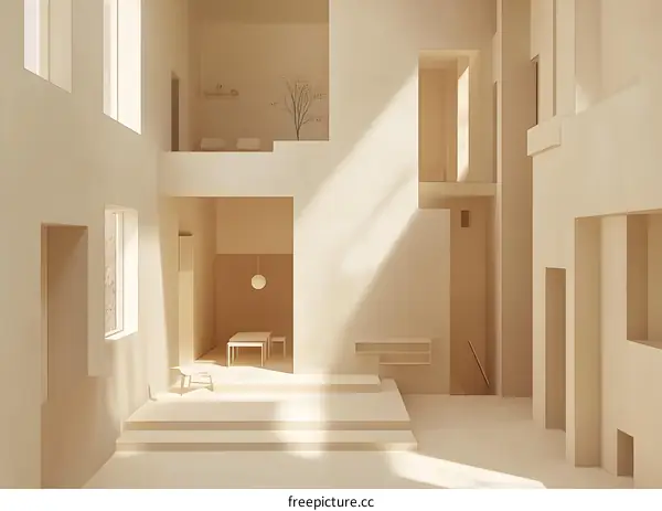 Minimalist Modern Interior Design with Geometric Shapes and Sunlight