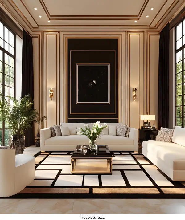 Luxury Living Room Interior Design with Gold Accents