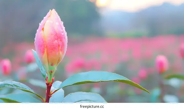 Beautiful Pink Flower Bud in a Garden