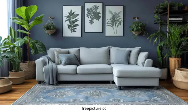 Blue and Gray Living Room Interior Design