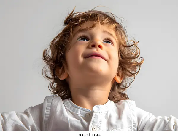 Portrait of a happy smiling toddler boy looking up