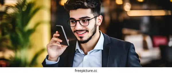Young Businessman Talking on Phone Indoors