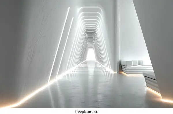 Futuristic White Corridor with Neon Lighting