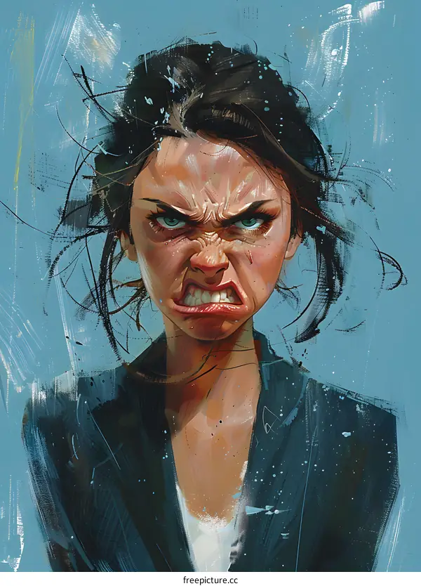 Angry Woman Portrait with Exaggerated Features
