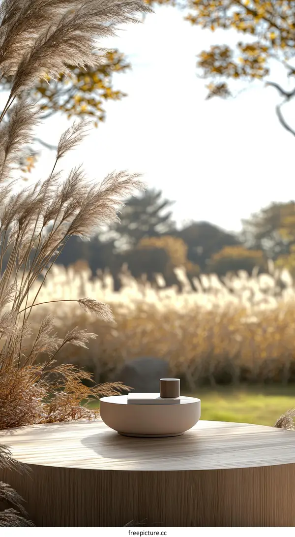 Outdoor Wooden Coffee Table with Beige Bowl