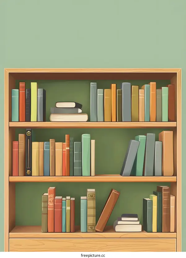 Vintage Book Shelf Illustration with Green Background