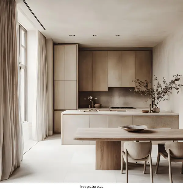 Modern Minimalist Kitchen Design with Beige Tones