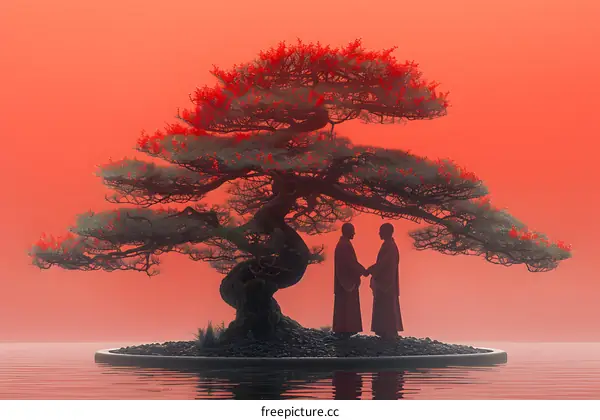 Two Monks Under a Bonsai Tree