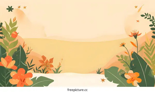 Tropical Flowers Illustration with Yellow Background