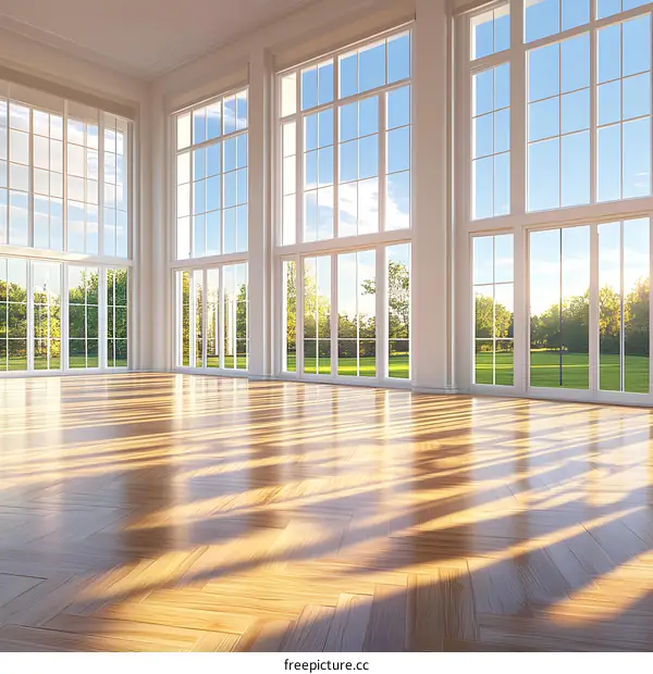 Large Windows View Of Green Lawn Interior Design