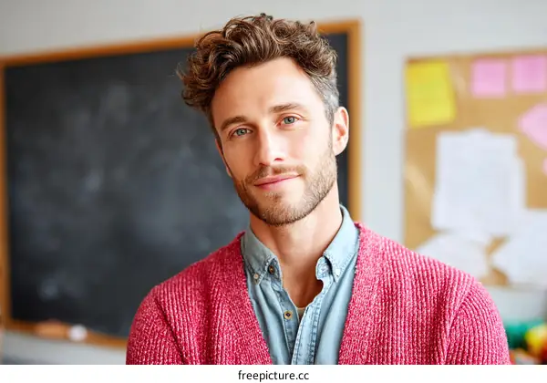 Portrait of a Confident Caucasian Man in a Classroom Setting