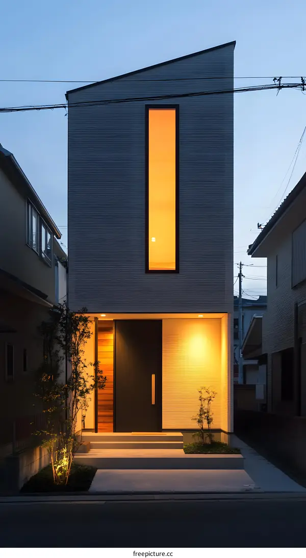 Modern Japanese House Exterior with Minimalist Design and Lighting