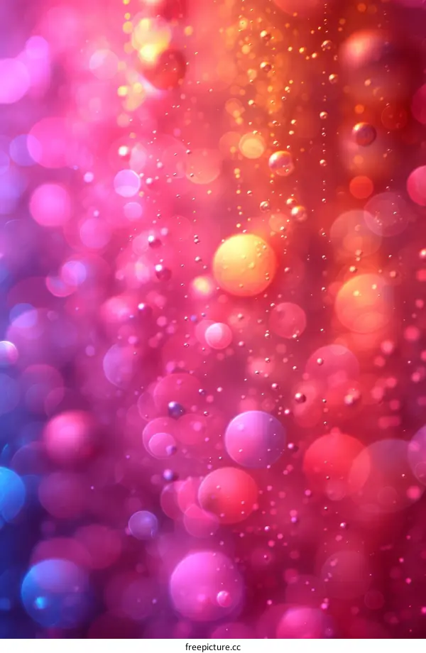 Pink and purple bubbles floating in a liquid