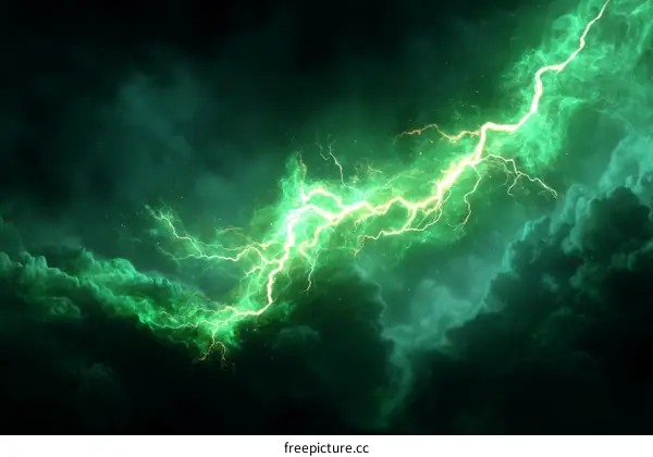 Stunning Green Lightning Storm in the Night Sky