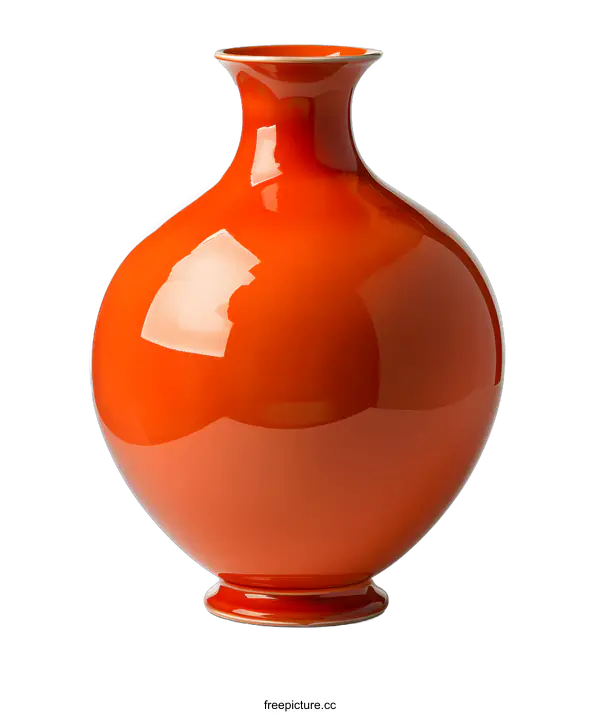 [Transparent Background PNG]Orange Ceramic Vase With Glossy Finish