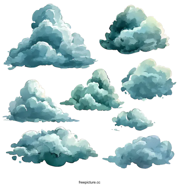 [Transparent Background PNG]Collection of Watercolor Cloudscape Illustrations