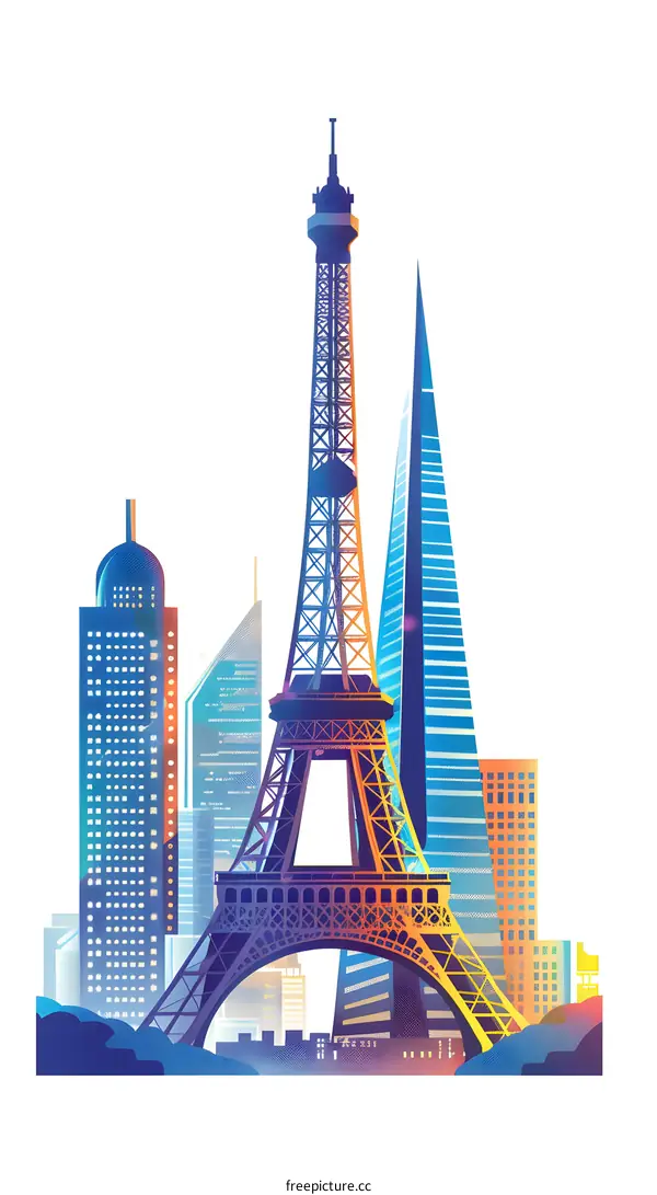 Eiffel Tower with City Skyline Illustration