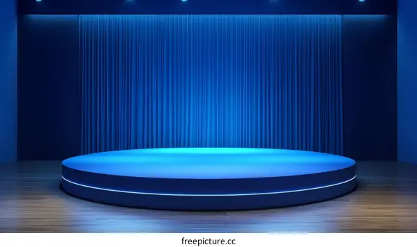 Blue Stage Podium Display for Product Presentation