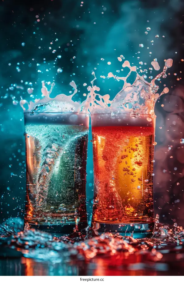 Beer glasses with splashing beer