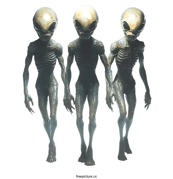 [Transparent Background PNG]Three Alien Figures in Walking Posture