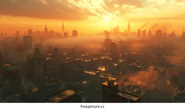 Post-Apocalyptic City Sunset Panorama
