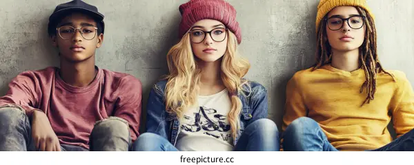 Three Diverse Teenagers Relaxing Together