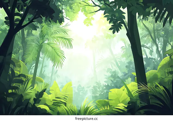 Green Lush Tropical Rainforest Illustration