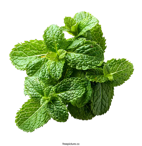 [Transparent Background PNG]Fresh green mint leaves isolated on white background