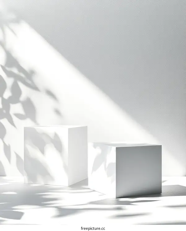 White Minimalist Product Display with Leaf Shadows