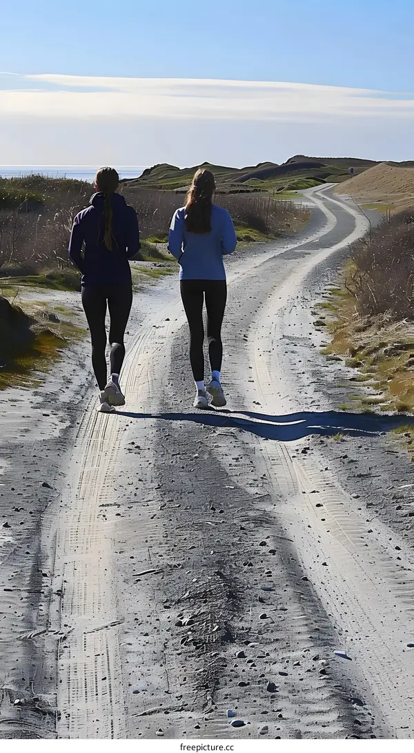 Two Women Walking on a Dirt Road in the Countryside