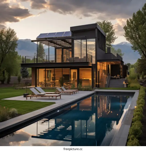 Modern house with pool and mountain views
