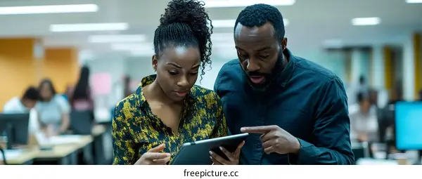 Two Business Colleagues Look At A Tablet