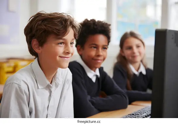 Elementary School Children Using Computers