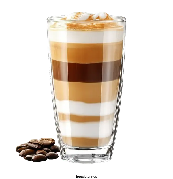 [Transparent Background PNG]Layered Coffee Drink in Glass Cup