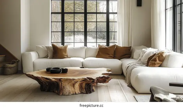 Modern Minimalist Living Room with Wooden Coffee Table