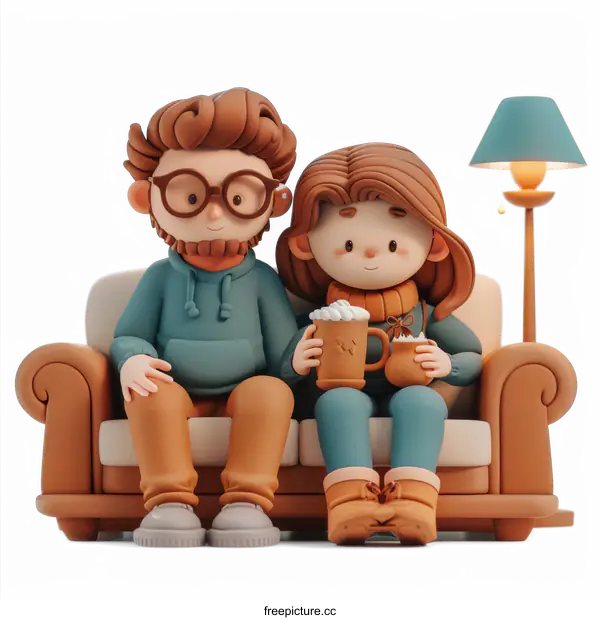 Couple Relaxing on Sofa with Hot Chocolate