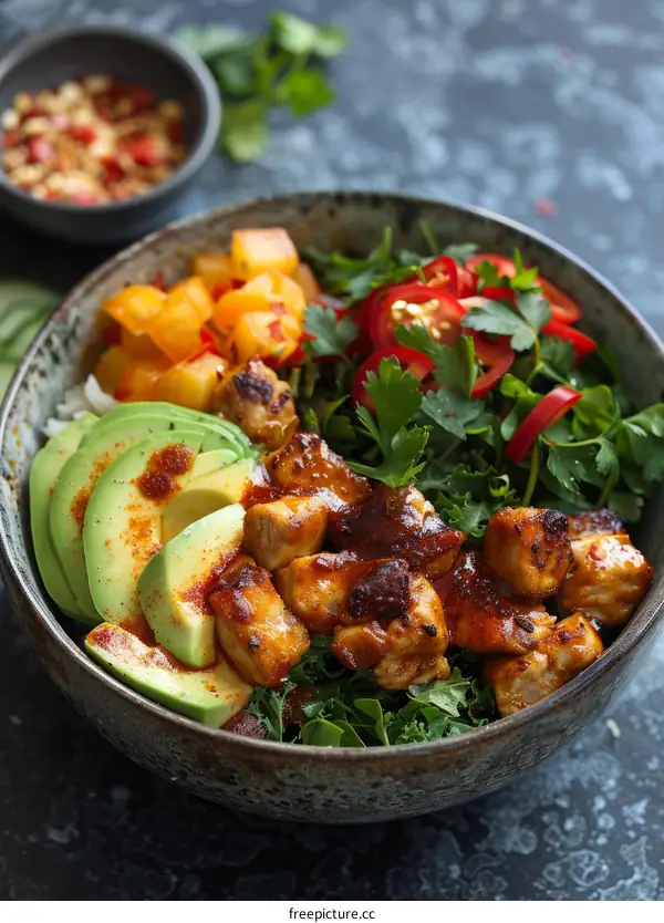 Healthy Chicken Bowl with Avocado and Vegetables