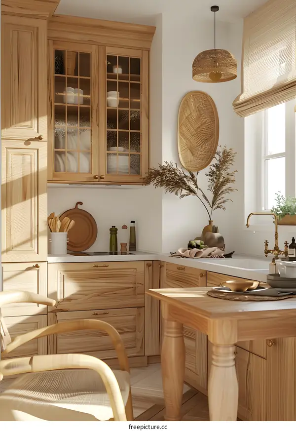 Modern Kitchen Design With Wooden Cabinets And Light Wood Countertop