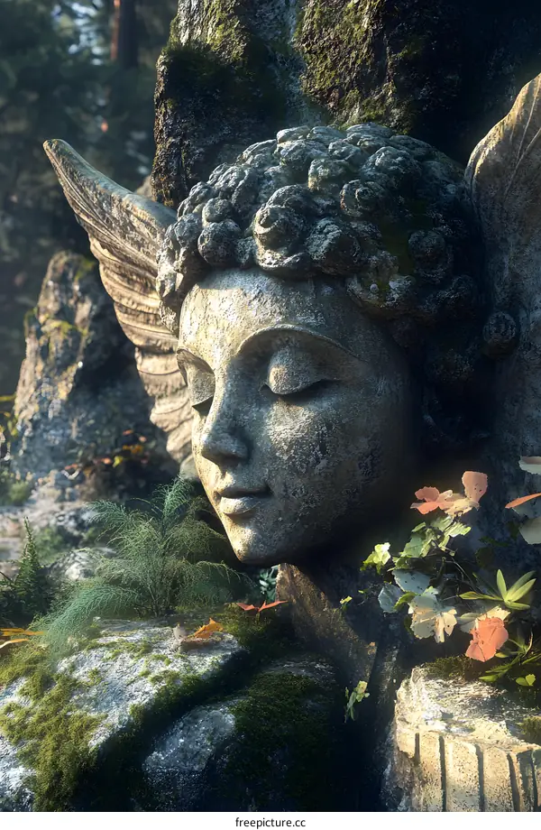Stone Angel Statue in the Forest