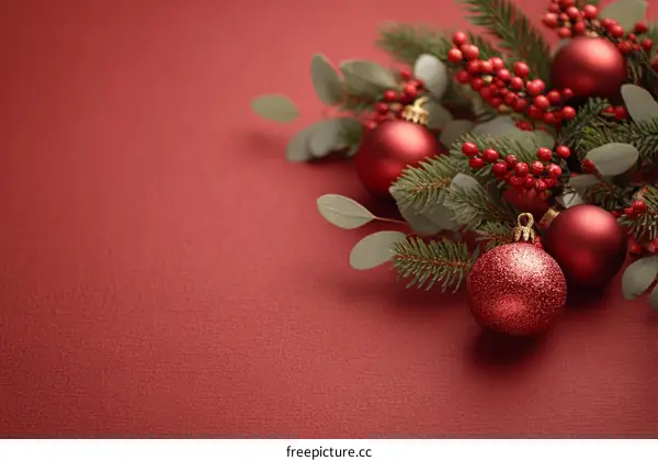 Christmas Decorations on Maroon Background