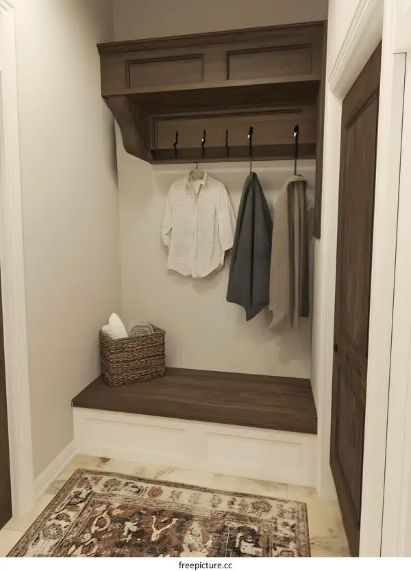 Wooden Entryway Bench with Shelf and Hooks