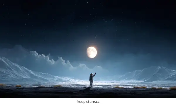 Astronaut Reaching for the Moon at Night